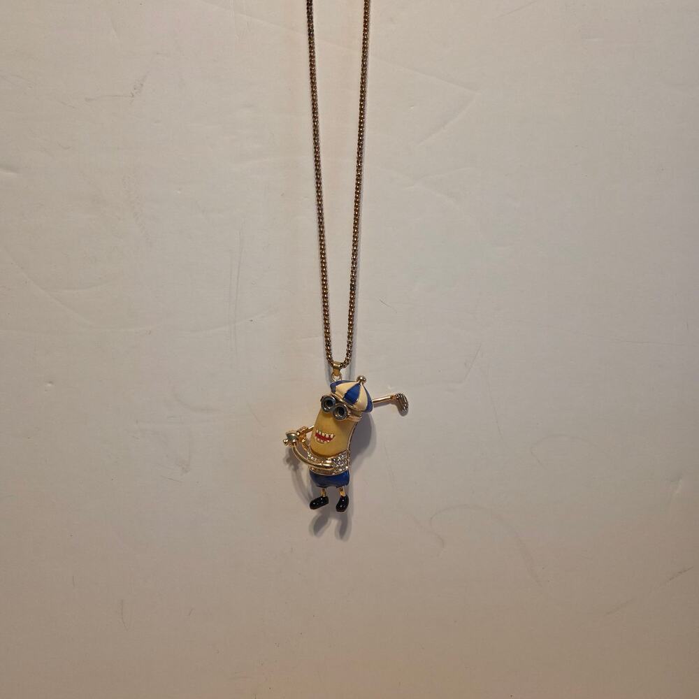 Bretsey Johnson Despicable Me "Minion Golfer" pendant necklace movable legs